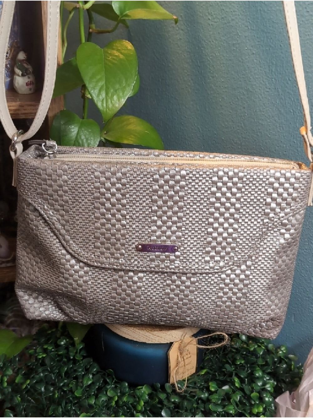 Koltov Metallic Taupe Woven Crossbody Bag - Picture 9 of 9